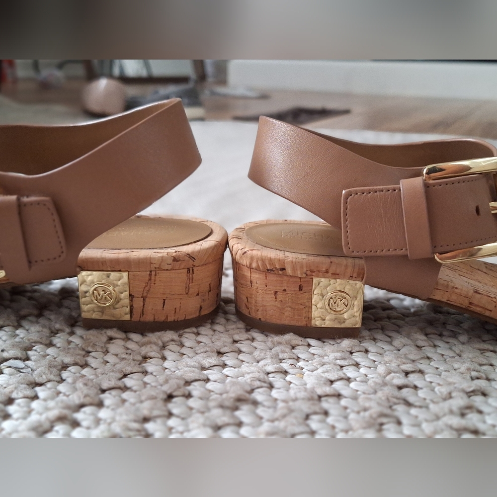 Michael Kors Tan Sandals with Cork Heel